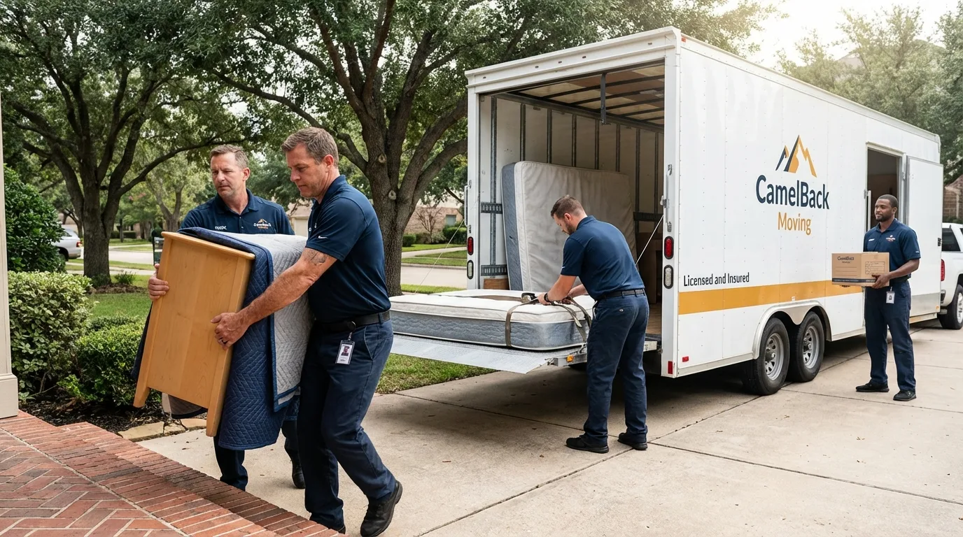 Crew loading residential truck for cross-state move from New Bern, NC