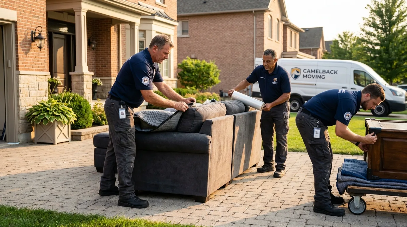 Large estate moving crew wrapping furniture in New Bern, NC