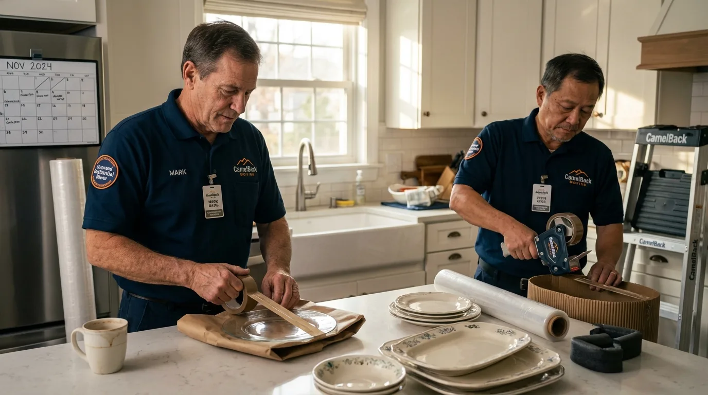 Professional crew packing kitchen dishware in New Bern, NC